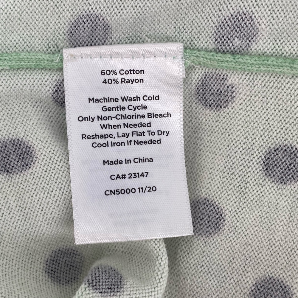 Talbots Womens Sweater Mint Green Polka Dot 3/4 Sleeve Round Neck‎ Pullover Sz M - Picture 7 of 7